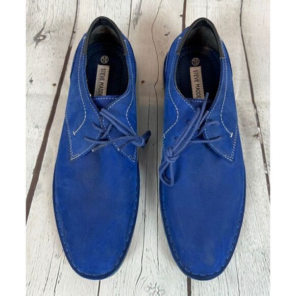 STEVE MADDEN suede royal cobalt blue Oxford dress mens boots size 10 NWOB - Picture 1 of 8